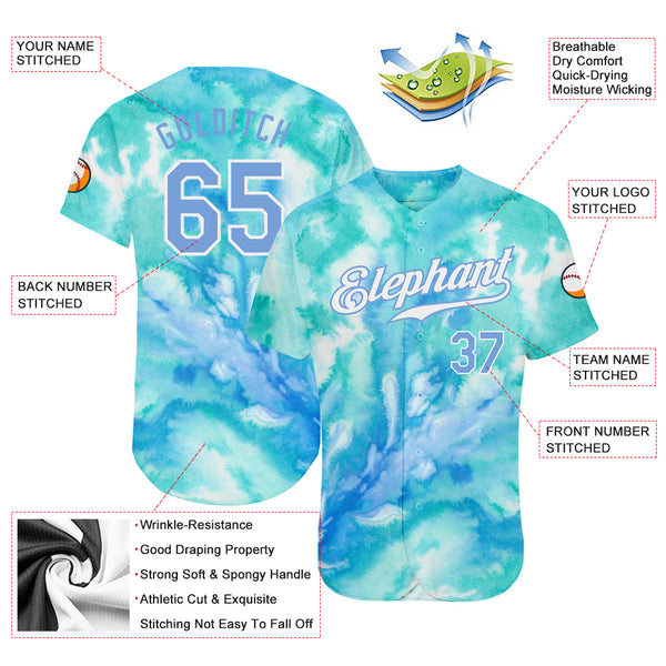 Custom Name Colorful Tie Dye Light Blue Custom Name Baseball Jerseys Shirt  - Freedomdesign