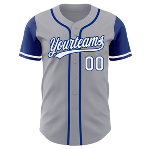 Custom Gray White-Royal Authentic Two Tone Baseball Jersey