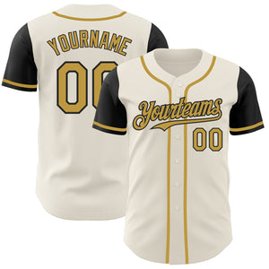 Custom Cream Old Gold-Black Authentic Two Tone Baseball Jersey