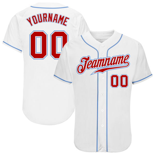 Customized Authentic Baseball Jersey Light blue-White-Red Mesh