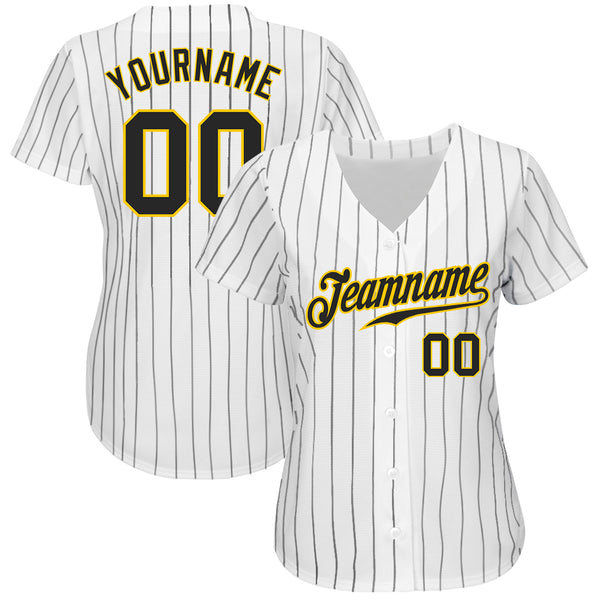 Custom White Brown Pinstripe Brown-Gold Authentic Baseball Jersey