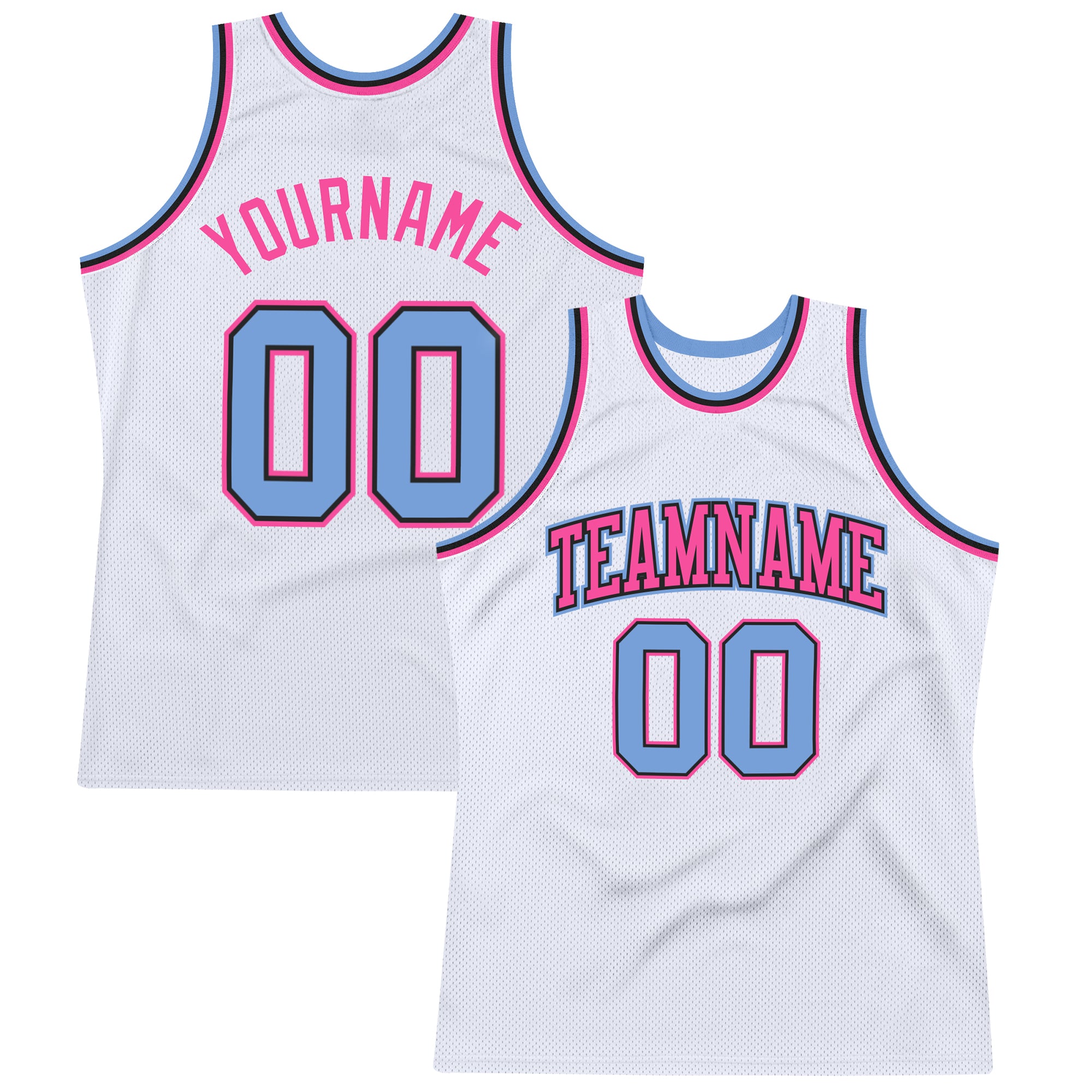 Custom Pink White-Light Blue Round Neck Rib-Knit Basketball Jersey M