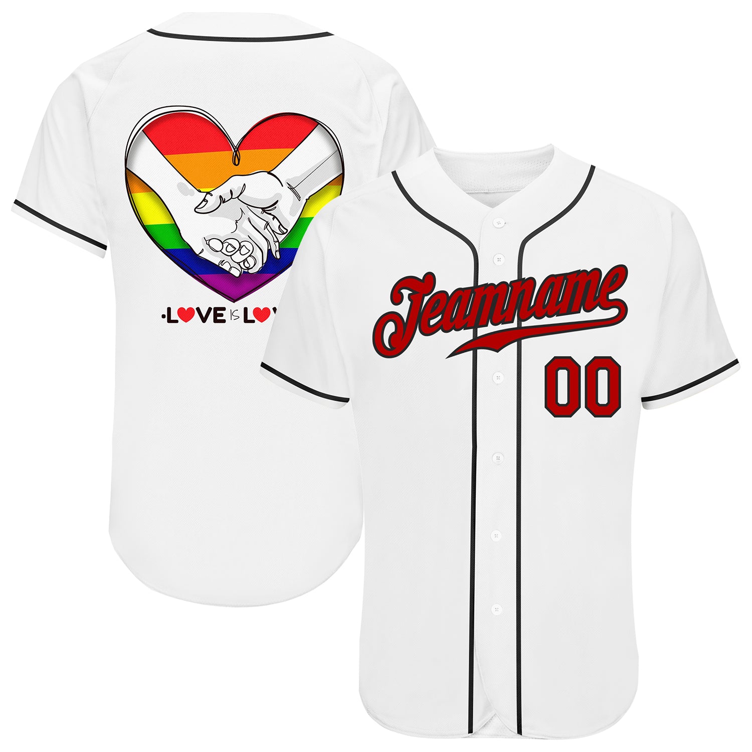 Custom White Red-Black Rainbow Colored Heart For Pride Month Love