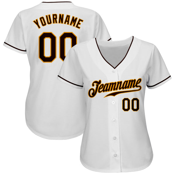 Custom Pinstripe Baseball Jersey Shirt White Brown Brown-Gold