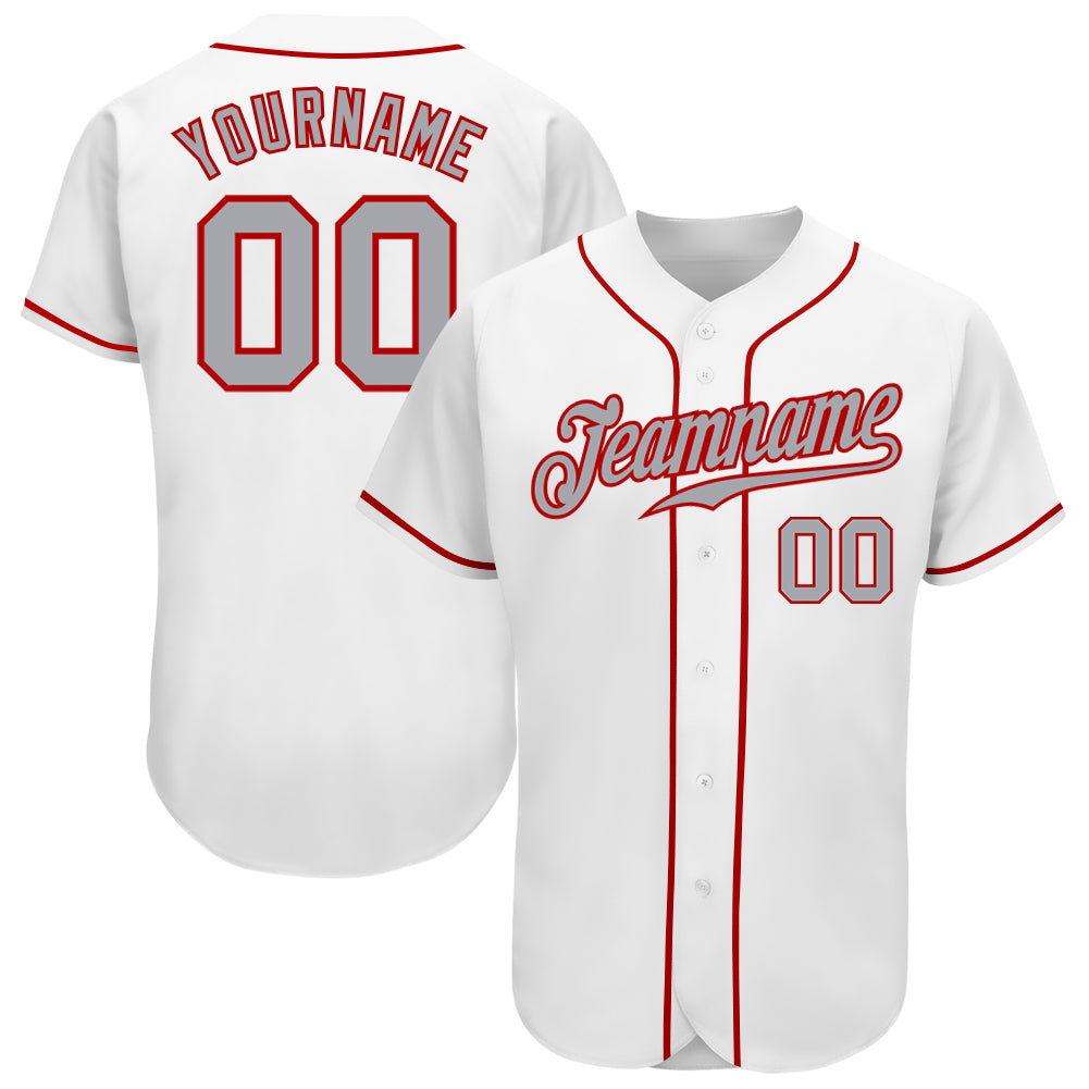 Custom Gray Red-White Authentic Baseball Jersey Women's Size:M