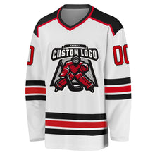 Load image into Gallery viewer, Custom White Red-Black Hockey Jersey
