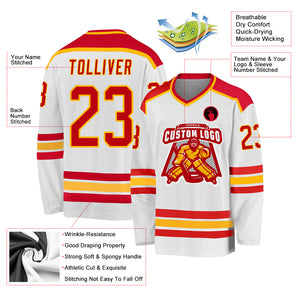 Custom White Red-Gold Hockey Jersey