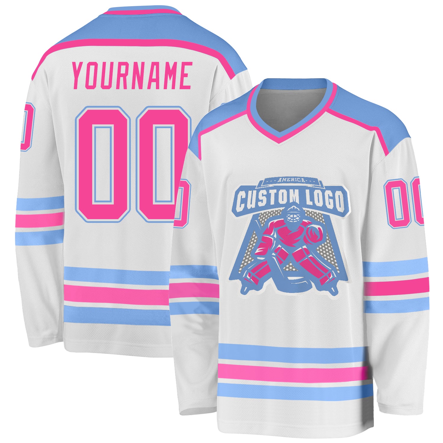 Custom White Aqua-Black Hockey Jersey Youth Size:L