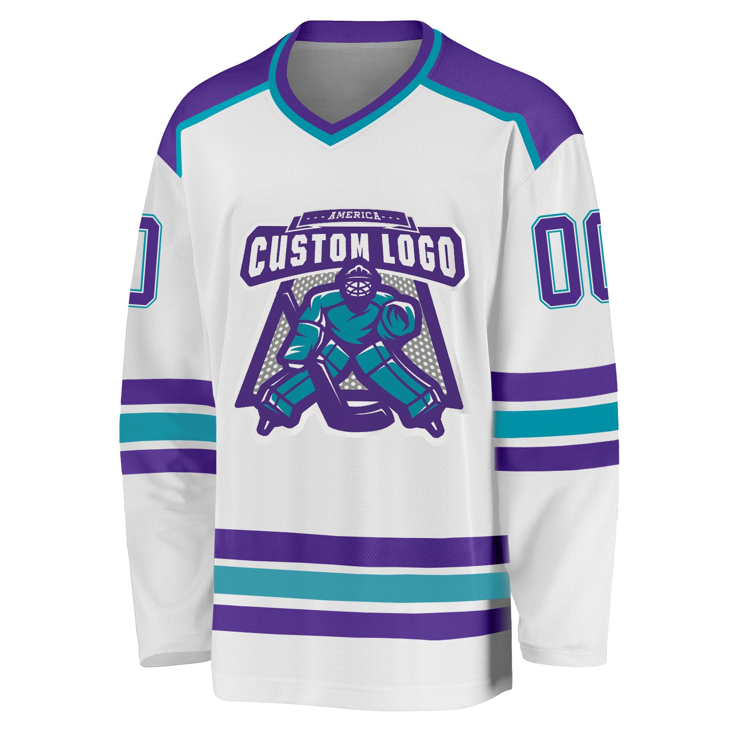 Custom Light Blue White-Purple Hockey Lace Neck Jersey