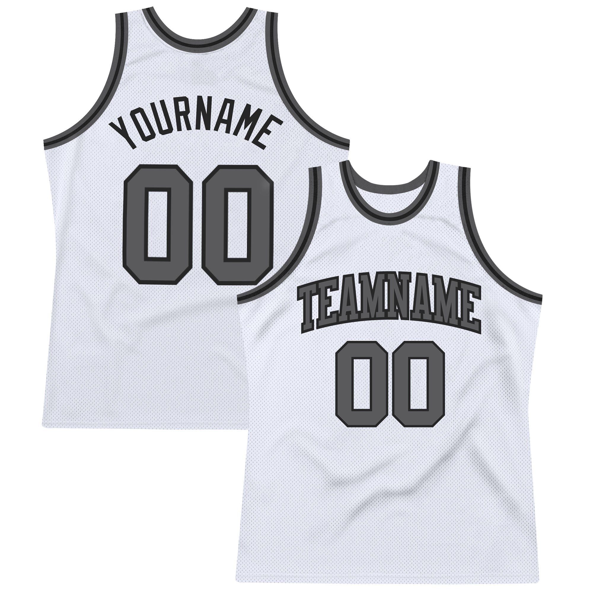 Custom White Dark Gray-Black Authentic Throwback Basketball Jersey