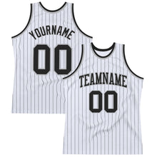 Load image into Gallery viewer, Custom White Black Pinstripe Black-Gray Authentic Basketball Jersey
