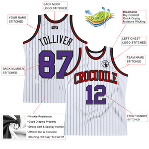 Custom White Black Pinstripe Purple-Red Authentic Basketball Jersey