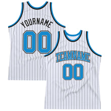 Load image into Gallery viewer, Custom White Black Pinstripe Blue-Gray Authentic Basketball Jersey
