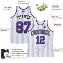 Load image into Gallery viewer, Custom White Black Pinstripe Purple-Gray Authentic Basketball Jersey
