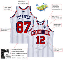 Load image into Gallery viewer, Custom White Navy Pinstripe Red Authentic Basketball Jersey
