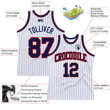 Load image into Gallery viewer, Custom White Navy Pinstripe Navy-Red Authentic Basketball Jersey
