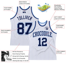 Load image into Gallery viewer, Custom White Navy Pinstripe Navy-Light Blue Authentic Basketball Jersey
