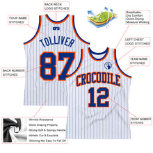 Load image into Gallery viewer, Custom White Royal Pinstripe Royal-Orange Authentic Basketball Jersey
