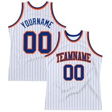 Load image into Gallery viewer, Custom White Royal Pinstripe Royal-Orange Authentic Basketball Jersey
