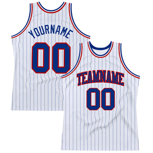 Custom White Royal Pinstripe Royal-Red Authentic Basketball Jersey