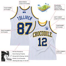 Load image into Gallery viewer, Custom White Royal Pinstripe Royal-Gold Authentic Basketball Jersey
