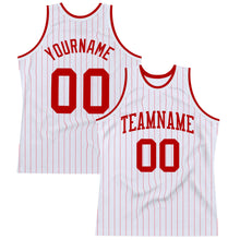 Load image into Gallery viewer, Custom White Red Pinstripe Red Authentic Basketball Jersey
