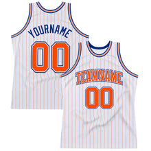 Load image into Gallery viewer, Custom White Orange Pinstripe Orange-Royal Authentic Basketball Jersey
