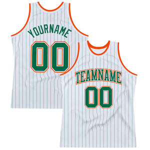 Custom White Kelly Green Pinstripe Kelly Green-Orange Authentic Basketball Jersey