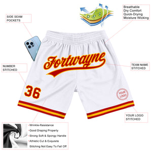 Custom White Red-Gold Authentic Throwback Basketball Shorts