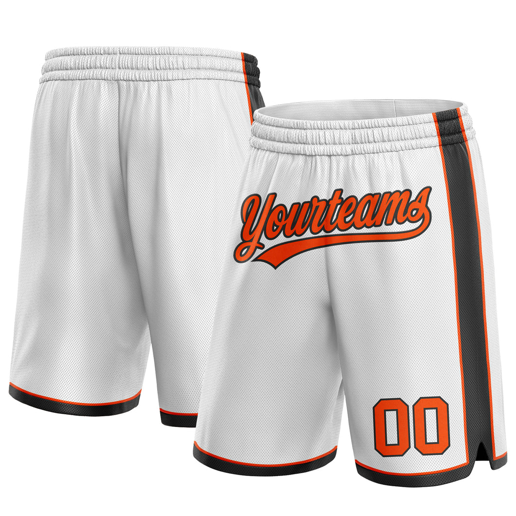 Custom White Orange-Black Authentic Basketball Shorts