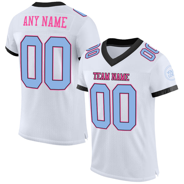 Custom White Light Blue-Pink Mesh Authentic Football Jersey Fast