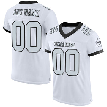 Custom White Silver-Black Mesh Authentic Football Jersey