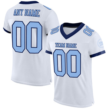 Custom White Light Blue-Navy Mesh Authentic Football Jersey