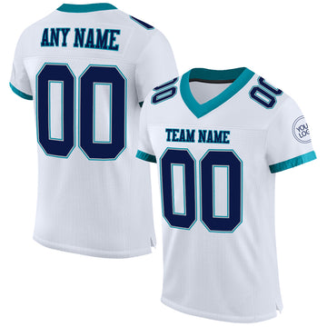 Custom White Navy Gray-Teal Mesh Authentic Football Jersey