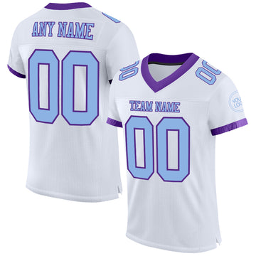 Custom White Light Blue-Purple Mesh Authentic Football Jersey