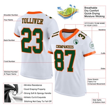 Custom White Green-Orange Mesh Authentic Football Jersey