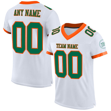 Custom White Kelly Green-Orange Mesh Authentic Football Jersey