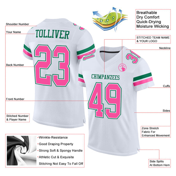 Custom Pink Pink-White Mesh Authentic Football Jersey