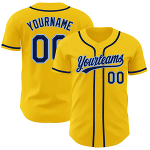 Custom Yellow Navy-Light Blue Authentic Baseball Jersey