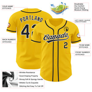 Custom Yellow Black-White Authentic Baseball Jersey