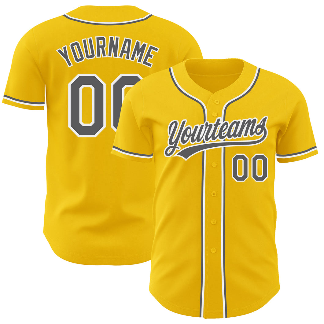 Custom Yellow Steel Gray-White Authentic Baseball Jersey