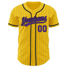 Load image into Gallery viewer, Custom Yellow Purple Pinstripe Black Authentic Baseball Jersey
