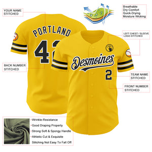 Custom Yellow Black-White Authentic Baseball Jersey