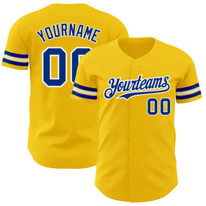 Custom Yellow Royal-White Authentic Baseball Jersey