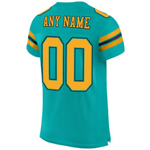 Load image into Gallery viewer, Custom Aqua Gold-Black Mesh Authentic Football Jersey
