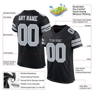 Custom Black Silver-White Mesh Authentic Football Jersey