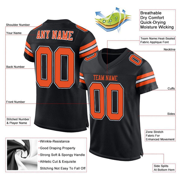 Custom Orange Black-White Mesh Authentic Football Jersey