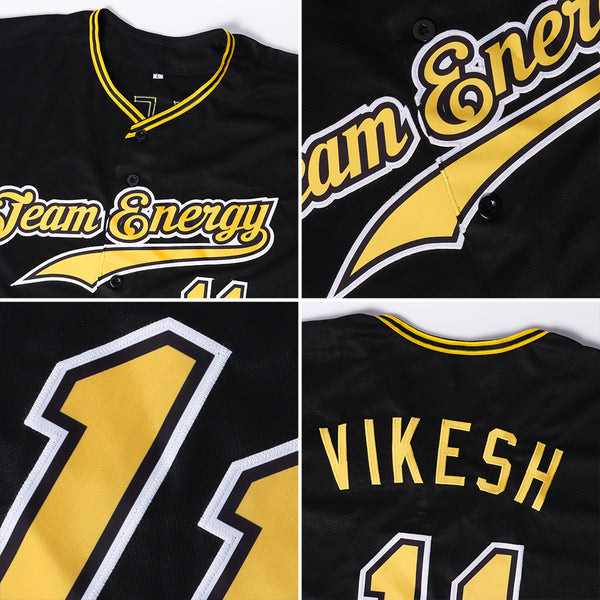 Custom Black Gold-White Authentic Baseball Jersey Discount