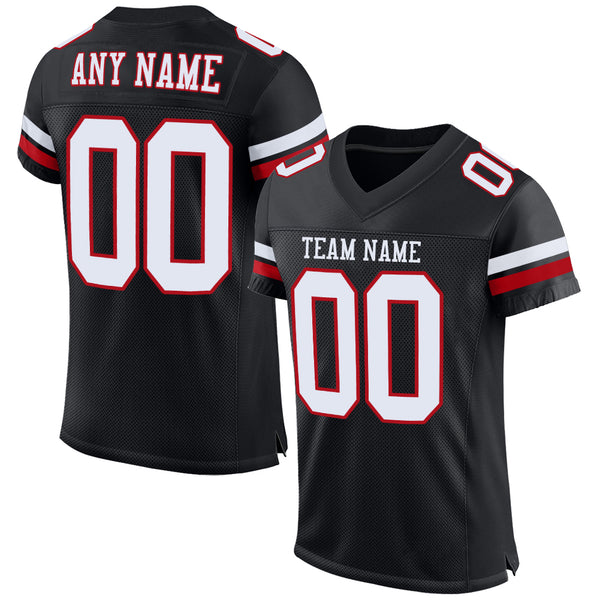 Custom Black Red-White Classic Style Mesh Authentic Football Jersey