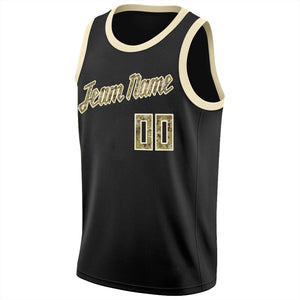 Custom Black Camo-Cream Round Neck Rib-Knit Basketball Jersey